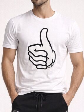 Bro Style Men’s White Graphic Tee Thumbs‑Up Logo Streetwear Casual T‑Shirt